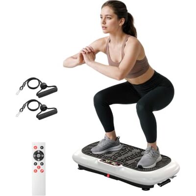 HOMCOM Plaque vibrante avec 2 bandes de fitness 73x40x13cm blanc+noir 99 niveaux de vibration, capacité 120 kg, plaque vibrante, écran LCD, 200W, pour entraînement complet du corps à la maison HOMCOM Plaque vibrante avec 2 bandes de fitness 73x40x13cm blanc+noir 99 niveaux de vibration, capacité 120 kg, plaque vibrante, écran LCD, 200W, pour entraînement complet du corps à la maison
