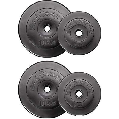 Bad Company Disques d'haltères 30/31 mm en plastique par paire (1 à 30 kg) ou en lot (3 à 90 kg) I Poids pour haltères longues et haltères courts Bad Company Disques d'haltères 30/31 mm en plastique par paire (1 à 30 kg) ou en lot (3 à 90 kg) I Poids pour haltères longues et haltères courts