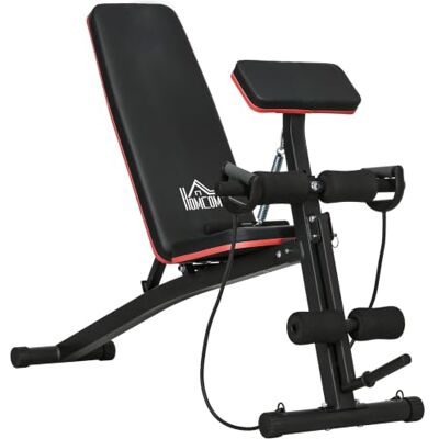 HOMCOM Banc de Musculation Pliable Inclinable Réglable Noir pour Développé Couché, Curl Biceps, Musculation Dos Abdominaux, avec Extenseur des Jambes, Acier HOMCOM Banc de Musculation Pliable Inclinable Réglable Noir pour Développé Couché, Curl Biceps, Musculation Dos Abdominaux, avec Extenseur des Jambes, Acier