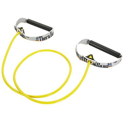 Theraband Tube de résistance professionnel en latex avec poignées rigides pour exercice, physiothérapie, pilates inférieurs, entraînements à domicile et rééducation, jaune Theraband Tube de résistance professionnel en latex avec poignées rigides pour exercice, physiothérapie, pilates inférieurs, entraînements à domicile et rééducation, jaune