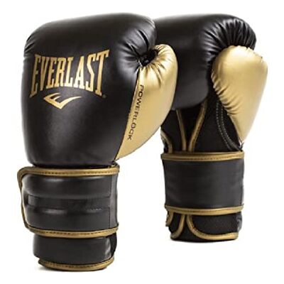 Everlast Powerlock 2R 16oz Gants de boxe doré/noir pour sac de frappe, pattes d'ours et sparring, avec repose-poignet Turnback 4 couches de mousse – Équipement original Everlast Powerlock 2R 16oz Gants de boxe doré/noir pour sac de frappe, pattes d'ours et sparring, avec repose-poignet Turnback 4 couches de mousse – Équipement original