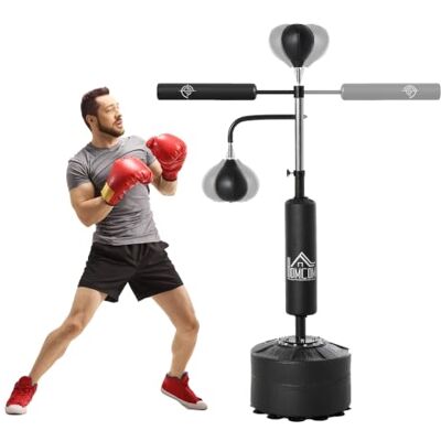 HOMCOM Sac de Frappe sur Pied 4-1 Barre Hauteur Réglable 160-230 cm Noir Punching Ball Autonome, 2 Balles de Vitesse, Barre Rotative 360°, Gants, Sac de Boxe, Boxe Muay Thaï Taekwondo HOMCOM Sac de Frappe sur Pied 4-1 Barre Hauteur Réglable 160-230 cm Noir Punching Ball Autonome, 2 Balles de Vitesse, Barre Rotative 360°, Gants, Sac de Boxe, Boxe Muay Thaï Taekwondo