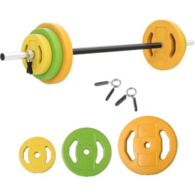 HOMCOM Ensemble Haltères et Barre 20 kg Barre Monobloc Orange Vert Jaune Avec 6 Haltères Disques de 1,5 kg, 2,5 kg et 5 kg, Gym Musculationen, Métal HOMCOM Ensemble Haltères et Barre 20 kg Barre Monobloc Orange Vert Jaune Avec 6 Haltères Disques de 1,5 kg, 2,5 kg et 5 kg, Gym Musculationen, Métal