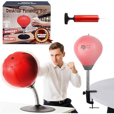 MuscleForge Punching ball de table avec ventouse et pince de bureau – Mini sac de frappe anti-stress pour la maison et le bureau – Punchball pour bureau avec pompe incluse – Idée cadeau amusante pour MuscleForge Punching ball de table avec ventouse et pince de bureau – Mini sac de frappe anti-stress pour la maison et le bureau – Punchball pour bureau avec pompe incluse – Idée cadeau amusante pour