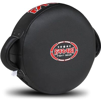 Farabi Sports Patin de boxe rond 100% cuir véritable gants de frappe pad noir gants de boxe MMA Muay Thai Taekwondo Kickboxing entraînement Strike Boxe Pads Farabi Sports Patin de boxe rond 100% cuir véritable gants de frappe pad noir gants de boxe MMA Muay Thai Taekwondo Kickboxing entraînement Strike Boxe Pads