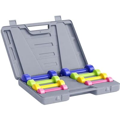 HOMCOM Ensemble d'haltères courtes total 10 Kg paires de 0,5/1/1,5/2 Kg avec malette entraînement musculaire & haltérophilie métal PU HOMCOM Ensemble d'haltères courtes total 10 Kg paires de 0,5/1/1,5/2 Kg avec malette entraînement musculaire & haltérophilie métal PU