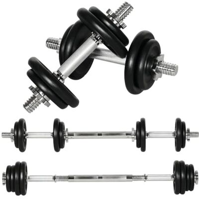 HOMCOM Soozier 44 lbs 2-en-1 Barre et haltères réglables, Noir Set de poids libres, poignées antidérapantes, entraînement à la maison. HOMCOM Soozier 44 lbs 2-en-1 Barre et haltères réglables, Noir Set de poids libres, poignées antidérapantes, entraînement à la maison.