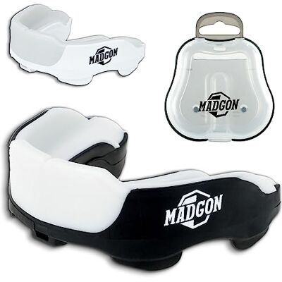 MADGON Protège-dents Martial Premium pour une respiration idéale! Protège-dents parfaitement réglable avec boîte de transport Pour arts martiaux, MMA, boxe, kickboxing, hockey, football Adulte MADGON Protège-dents Martial Premium pour une respiration idéale! Protège-dents parfaitement réglable avec boîte de transport Pour arts martiaux, MMA, boxe, kickboxing, hockey, football Adulte