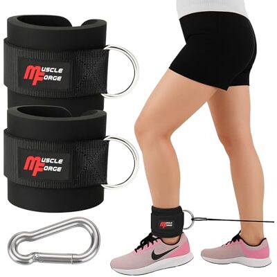 MuscleForge ® Lot de 2 bracelets de cheville pour câble Pulley, Machine, Ankle straps pour isoler les muscles des jambes et des fesses dans l'entraînement fitness en salle de sport, avec mousquetons MuscleForge ® Lot de 2 bracelets de cheville pour câble Pulley, Machine, Ankle straps pour isoler les muscles des jambes et des fesses dans l'entraînement fitness en salle de sport, avec mousquetons