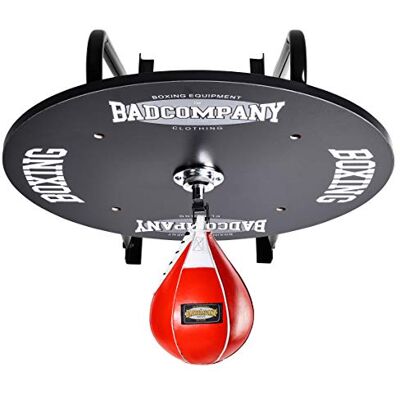 Bad Company Kit de plate-forme professionnelle de speedball avec roulement à billes rotatif noir et poire de boxe en cuir rouge moyen/appareil de boxe pour montage mural Bad Company Kit de plate-forme professionnelle de speedball avec roulement à billes rotatif noir et poire de boxe en cuir rouge moyen/appareil de boxe pour montage mural