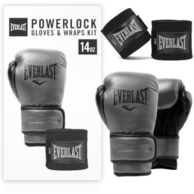 Everlast Gants de boxe Powerlock 2R 14 oz et Core, gants de boxe gris anthracite pour sac de sable et sparring avec fermeture en et rembourrage en mousse à quatre couches Everlast Gants de boxe Powerlock 2R 14 oz et Core, gants de boxe gris anthracite pour sac de sable et sparring avec fermeture en et rembourrage en mousse à quatre couches