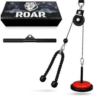 ROAR ® poulie pour maison, poulie gym avec barre droite et corde de musculation, triceps, biceps machine et machines de gymnastique, gym à domicile. ROAR ® poulie pour maison, poulie gym avec barre droite et corde de musculation, triceps, biceps machine et machines de gymnastique, gym à domicile.