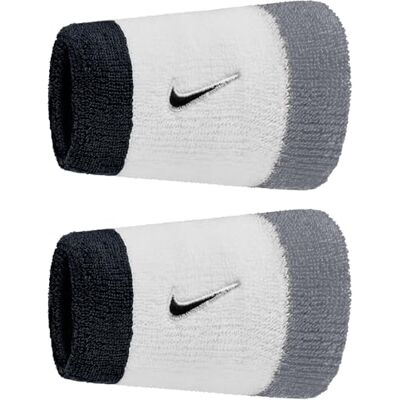 NIKE Swoosh Lot de 2 bandeaux de transpiration classiques doubles pour tennis, fitness, course à pied, blanc/gris/noir, taille unique NIKE Swoosh Lot de 2 bandeaux de transpiration classiques doubles pour tennis, fitness, course à pied, blanc/gris/noir, taille unique