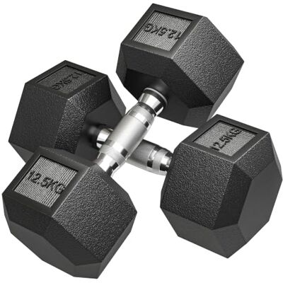 HOMCOM Lot de haltères de gymnastique de 2 x 12,5 kg hexagonal, poids de gymnastique avec poignée antidérapante pour entraînement physique à la maison, noir HOMCOM Lot de haltères de gymnastique de 2 x 12,5 kg hexagonal, poids de gymnastique avec poignée antidérapante pour entraînement physique à la maison, noir