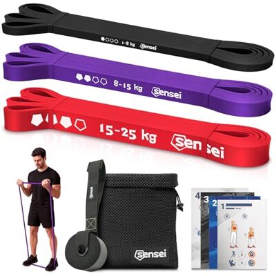 Sensei Lot de bandes de résistance – Bandes élastiques de fitness pour entraînement de force et tractions – Latex naturel résistant à la déchirure – Avec programme d'entraînement, livre électronique Sensei Lot de bandes de résistance – Bandes élastiques de fitness pour entraînement de force et tractions – Latex naturel résistant à la déchirure – Avec programme d'entraînement, livre électronique