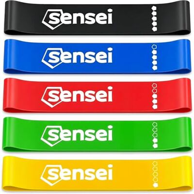 Sensei ® Lot de 5 bandes de fitness Bandes de résistance en latex naturel + e-book Bande de gymnastique indéchirable pour le développement musculaire, la musculation et la rééducation Avec sac Sensei ® Lot de 5 bandes de fitness Bandes de résistance en latex naturel + e-book Bande de gymnastique indéchirable pour le développement musculaire, la musculation et la rééducation Avec sac