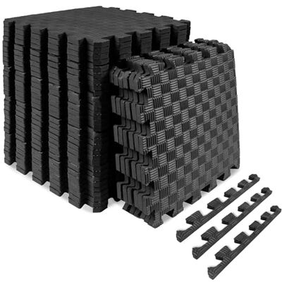ProsourceFit Prosource Fit Exercise Lot de 36 tapis puzzle en mousse EVA à carreaux avec texture antidérapante, tapis de gym avec revêtement de sol emboîtable pour surface réglable, absorption des chocs, noir, 1,2 ProsourceFit Prosource Fit Exercise Lot de 36 tapis puzzle en mousse EVA à carreaux avec texture antidérapante, tapis de gym avec revêtement de sol emboîtable pour surface réglable, absorption des chocs, noir, 1,2