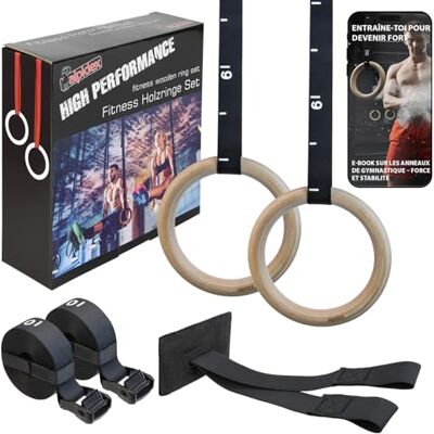 ALPIDEX Anneaux Gymnastique Bois Bouleau 28 mm Ancrage Porte Musculation Gym Rings, Sangles de Fixation, 300 kg, Callisthénie, Force, E-Book, Enfant, Débutant, Intérieur, Extérieur ALPIDEX Anneaux Gymnastique Bois Bouleau 28 mm Ancrage Porte Musculation Gym Rings, Sangles de Fixation, 300 kg, Callisthénie, Force, E-Book, Enfant, Débutant, Intérieur, Extérieur
