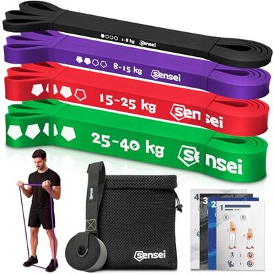 Sensei Lot de bandes de résistance – Bandes élastiques de fitness pour entraînement de force et tractions – Latex naturel résistant à la déchirure – Avec programme d'entraînement, livre électronique Sensei Lot de bandes de résistance – Bandes élastiques de fitness pour entraînement de force et tractions – Latex naturel résistant à la déchirure – Avec programme d'entraînement, livre électronique