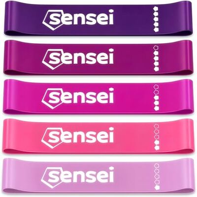 Sensei Lot de 5 bandes élastiques en latex naturel avec différents niveaux pour entraînement, fitness et pilates tons roses Sensei Lot de 5 bandes élastiques en latex naturel avec différents niveaux pour entraînement, fitness et pilates tons roses