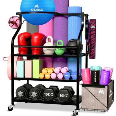 Amonax Support de rangement pour haltères à domicile, support de kettlebells, support de tapis de yoga, bande de résistance en mousse, accessoires de fitness, équipement d'entraînement pour femme Amonax Support de rangement pour haltères à domicile, support de kettlebells, support de tapis de yoga, bande de résistance en mousse, accessoires de fitness, équipement d'entraînement pour femme