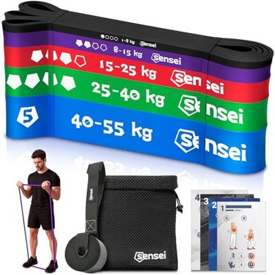 Sensei Lot de bandes de résistance – Bandes élastiques de fitness pour entraînement de force et tractions – Latex naturel résistant à la déchirure – Avec programme d'entraînement, livre électronique Sensei Lot de bandes de résistance – Bandes élastiques de fitness pour entraînement de force et tractions – Latex naturel résistant à la déchirure – Avec programme d'entraînement, livre électronique