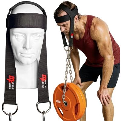 MuscleForge ® Sangle de tête pour l'entraînement du cou avec chaîne et mousqueton, pour entraînement de la nuque, harnais pour la boxe et le MMA, le cou pour l'entraînement du cou en haltérophilie et MuscleForge ® Sangle de tête pour l'entraînement du cou avec chaîne et mousqueton, pour entraînement de la nuque, harnais pour la boxe et le MMA, le cou pour l'entraînement du cou en haltérophilie et