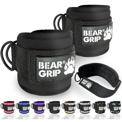 BEAR GRIP Sangles de cheville pour machines à câbles – Poignets réglables avec double anneau en D – Sangles de gym pour exercices de fessier – Sangle de cheville pour homme et femme BEAR GRIP Sangles de cheville pour machines à câbles – Poignets réglables avec double anneau en D – Sangles de gym pour exercices de fessier – Sangle de cheville pour homme et femme