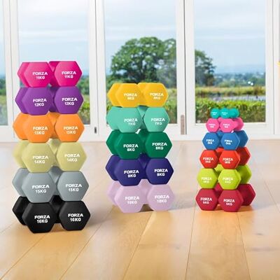 FORZA Paire d'haltères hexagonaux en néoprène avec poignée antidérapante – Design ergonomique pour la musculation et les entraînements à domicile – Disponible en plusieurs poids FORZA Paire d'haltères hexagonaux en néoprène avec poignée antidérapante – Design ergonomique pour la musculation et les entraînements à domicile – Disponible en plusieurs poids