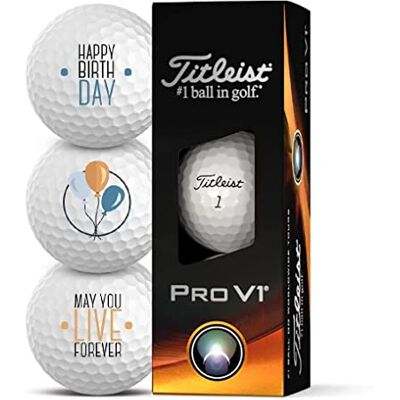 Titleist Pro V1 Lot de 3 balles de golf Motif Happy Birthday Cadeau pour golfeur Idée cadeau Titleist Pro V1 Lot de 3 balles de golf Motif Happy Birthday Cadeau pour golfeur Idée cadeau