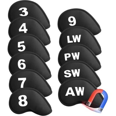 XPJYUA Lot de 11 housses magnétiques pour tête de fer de golf en néoprène doux durable avec chiffres imprimés pour fers à repasser (noir) XPJYUA Lot de 11 housses magnétiques pour tête de fer de golf en néoprène doux durable avec chiffres imprimés pour fers à repasser (noir)