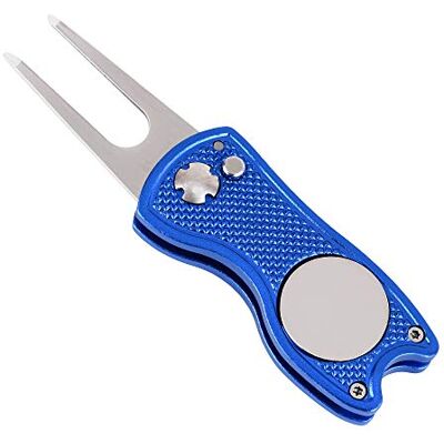 Mile High Life Outil de divot de golf pliable en métal avec bouton pop-up et marqueur de balle magnétique (poisson bleu) Mile High Life Outil de divot de golf pliable en métal avec bouton pop-up et marqueur de balle magnétique (poisson bleu)
