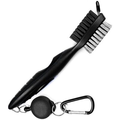 C.J GOLF Brosse de nettoyage pour club de golf et nettoyeur de rainures avec clip rétractable, rallonge de 0,6 m en laiton, design ergonomique, se fixe facilement au sac de golf (noir) C.J GOLF Brosse de nettoyage pour club de golf et nettoyeur de rainures avec clip rétractable, rallonge de 0,6 m en laiton, design ergonomique, se fixe facilement au sac de golf (noir)