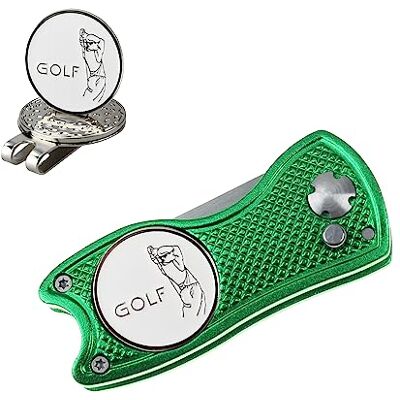 Crestgolf Outil de divot de golf, pliable avec bouton pop-up et marquage de balle magnétique, léger, portable et pliable Crestgolf Outil de divot de golf, pliable avec bouton pop-up et marquage de balle magnétique, léger, portable et pliable