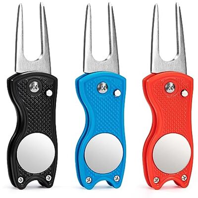Jesustree Outil de Réparation de Divot de Golf, 3 Pack Golf RelEve-Pitch Outil Pliable Fourche de Golf Tool avec Marqueur De Balle MagnEtique, Mini Outil Leger Portable pour Club Golf Sports en Plein Air Jesustree Outil de Réparation de Divot de Golf, 3 Pack Golf RelEve-Pitch Outil Pliable Fourche de Golf Tool avec Marqueur De Balle MagnEtique, Mini Outil Leger Portable pour Club Golf Sports en Plein Air