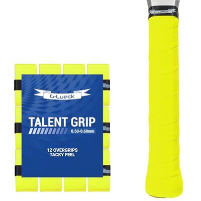 G-Lueck TALENT GRIP Lot de 12 bandes de préhension de tennis, 0,60 mm d'épaisseur, surgrip pour raquette de squash, badminton et baby-foot, avec bande de finition autocollante, très adhérente, jaune G-Lueck TALENT GRIP Lot de 12 bandes de préhension de tennis, 0,60 mm d'épaisseur, surgrip pour raquette de squash, badminton et baby-foot, avec bande de finition autocollante, très adhérente, jaune