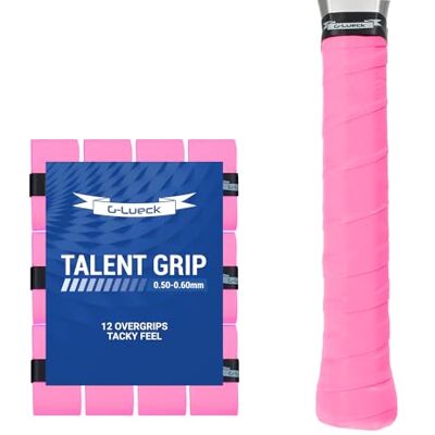 G-Lueck Talent Grip Lot de 12 grips de tennis, 0,60 mm d'épaisseur, surgrip pour raquette de squash, badminton et baby-foot, avec bande de finition autocollante, très adhérente, antidérapante (rose) G-Lueck Talent Grip Lot de 12 grips de tennis, 0,60 mm d'épaisseur, surgrip pour raquette de squash, badminton et baby-foot, avec bande de finition autocollante, très adhérente, antidérapante (rose)