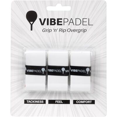 VIBEPADEL Grip 'n' Rip Surgrip pour raquette de padel, pickleball, squash, badminton – Lot de 3 – Plusieurs couleurs (blanc) VIBEPADEL Grip 'n' Rip Surgrip pour raquette de padel, pickleball, squash, badminton – Lot de 3 – Plusieurs couleurs (blanc)