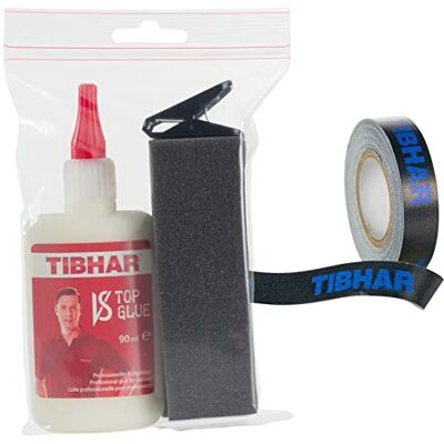 Tibhar Colle de tennis de table pour revêtements et tennis de table Set de colle VS Top Glue, 90 ml et bande de bord Evolution, 5 m, 12 mm, noir Tibhar Colle de tennis de table pour revêtements et tennis de table Set de colle VS Top Glue, 90 ml et bande de bord Evolution, 5 m, 12 mm, noir