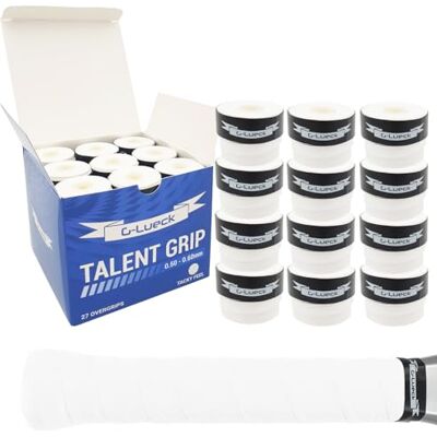 G-Lueck Lot de 27 bandes de préhension pour surgrips de tennis, 0,50-0,60 mm d'épaisseur, pour raquette de squash, badminton et golf, avec bande de finition autocollante, très adhérente G-Lueck Lot de 27 bandes de préhension pour surgrips de tennis, 0,50-0,60 mm d'épaisseur, pour raquette de squash, badminton et golf, avec bande de finition autocollante, très adhérente