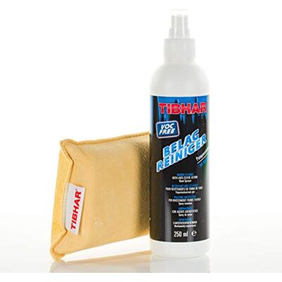 Tibhar Nettoyant pour revêtement de tennis de table avec éponge combinée Kit d'entretien des revêtements Spray à pompe avec antistatique 250 ml Tibhar Nettoyant pour revêtement de tennis de table avec éponge combinée Kit d'entretien des revêtements Spray à pompe avec antistatique 250 ml