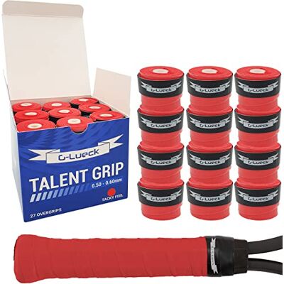 G-Lueck Lot de 27 bandes de préhension pour surgrips de tennis, 0,50-0,60 mm d'épaisseur, pour raquette de squash, badminton et golf, avec bande de finition autocollante, très adhérente G-Lueck Lot de 27 bandes de préhension pour surgrips de tennis, 0,50-0,60 mm d'épaisseur, pour raquette de squash, badminton et golf, avec bande de finition autocollante, très adhérente
