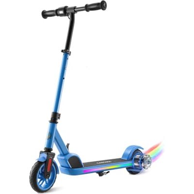 Caroma Trottinette électrique pour enfants de 8 à 12 ans, jusqu'à 16 km/h et 8 km, avec lumières colorées, affichage LED, vitesse et hauteur réglables, trottinette électrique pliable légère, bleue Caroma Trottinette électrique pour enfants de 8 à 12 ans, jusqu'à 16 km/h et 8 km, avec lumières colorées, affichage LED, vitesse et hauteur réglables, trottinette électrique pliable légère, bleue