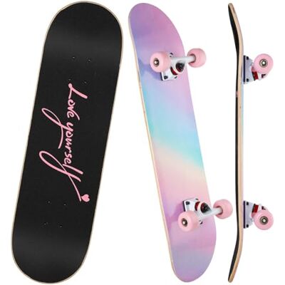 ILAHUI Skateboard Ado Fille Enfant Adulte débutants- 7 Couches en Bois d'Erable Plateau 80 x 20cm Apporter Sac Skateboard Poudre Arc-en-Ciel ILAHUI Skateboard Ado Fille Enfant Adulte débutants- 7 Couches en Bois d'Erable Plateau 80 x 20cm Apporter Sac Skateboard Poudre Arc-en-Ciel