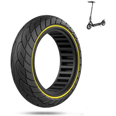 ECOVELO Pneu solide 10 x 2,125 pour scooter électrique et scooter électrique Pneu plein anti-crevaison 10" (noir avec ligne jaune) ECOVELO Pneu solide 10 x 2,125 pour scooter électrique et scooter électrique Pneu plein anti-crevaison 10" (noir avec ligne jaune)