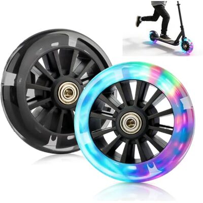 SKIKHN Lot de 2 roues de trottinette lumineuses 120 mm avec lumière LED clignotante, roues lumineuses avec roulement à billes ABEC-7, silencieuses et durables, roues de rechange pour scooter Noir SKIKHN Lot de 2 roues de trottinette lumineuses 120 mm avec lumière LED clignotante, roues lumineuses avec roulement à billes ABEC-7, silencieuses et durables, roues de rechange pour scooter Noir