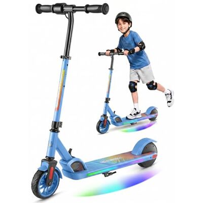 Caroma Trottinette électrique pour enfants de 8 à 12 ans, moteur 150 W, 17 km/h, 60 min de temps de conduite, vitesse et hauteur réglables, lumières colorées, écran LED, pliable, bleu foncé Caroma Trottinette électrique pour enfants de 8 à 12 ans, moteur 150 W, 17 km/h, 60 min de temps de conduite, vitesse et hauteur réglables, lumières colorées, écran LED, pliable, bleu foncé