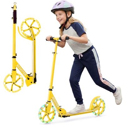 FANTASK Trottinette de sport pliable et réglable en hauteur avec roues LED et roulements à billes ABEC-7, capacité de charge de 100 kg (jaune) FANTASK Trottinette de sport pliable et réglable en hauteur avec roues LED et roulements à billes ABEC-7, capacité de charge de 100 kg (jaune)
