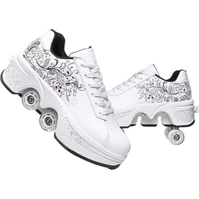 JinFugron Chaussures à roulettes, chaussures à roulettes, pour filles, hommes, chaussures de skateboard, confortables et respirantes, patins à roulettes réglables, baskets cachées avec roulettes JinFugron Chaussures à roulettes, chaussures à roulettes, pour filles, hommes, chaussures de skateboard, confortables et respirantes, patins à roulettes réglables, baskets cachées avec roulettes