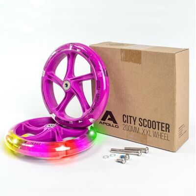 Apollo Kit de roues de rechange pour trottinette de ville 200 mm – Pro Wheels avec roulement à billes ABEC 7, roues LED pour scooter de ville Apollo Kit de roues de rechange pour trottinette de ville 200 mm – Pro Wheels avec roulement à billes ABEC 7, roues LED pour scooter de ville